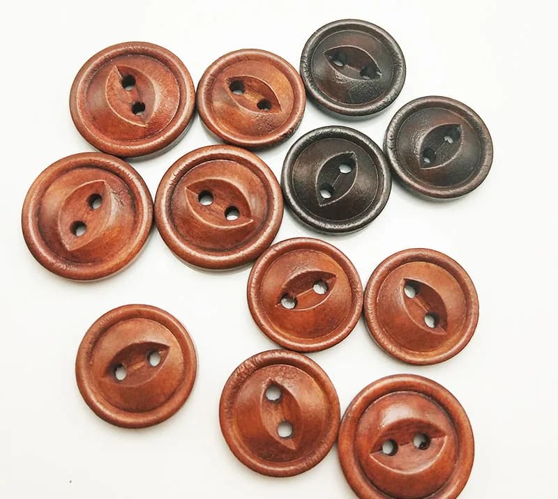 Custom Engraved Smile Face 2-Hole Brown Round Coffee Natural Wooden Button, front view