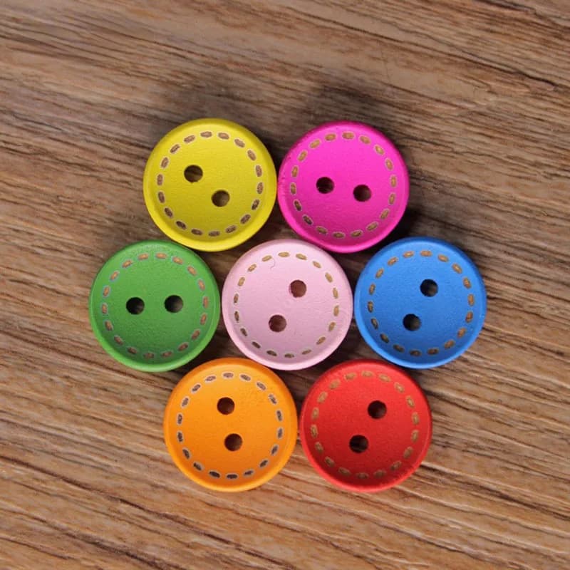 Custom Multicolor Wooden Buttons for Baby Garment Simple Dotted Design 2 Holes, front view