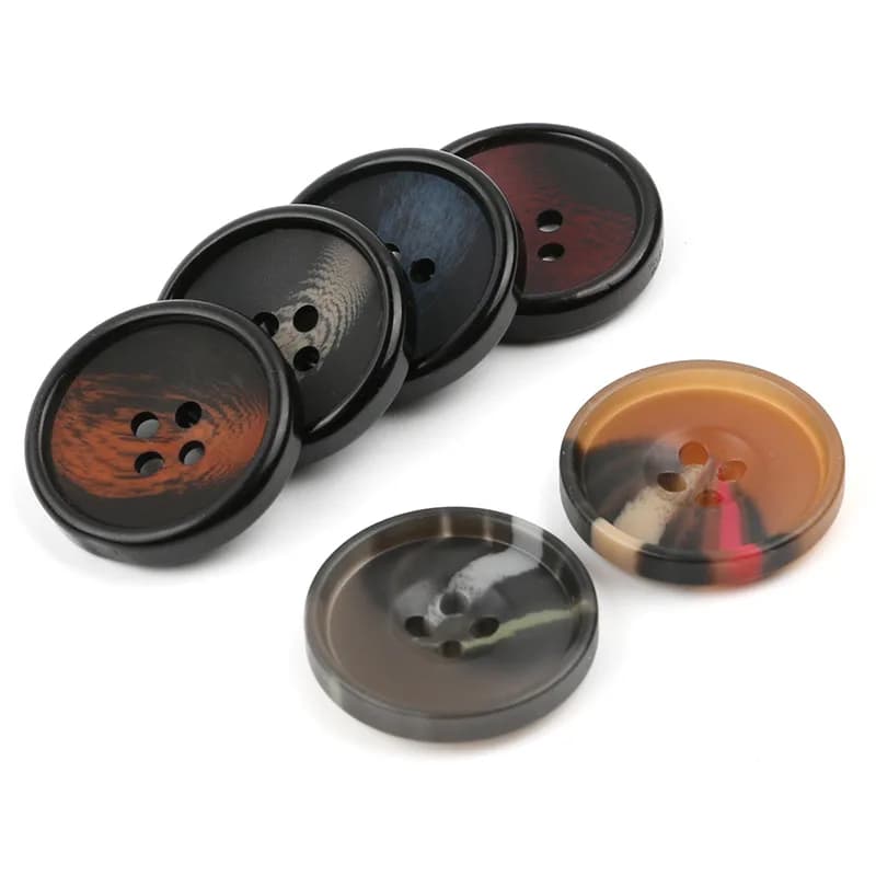 Hot Selling 4 Hole Hand Faux Horn Buttons for Men's Wear,custom Resin Button, front view
