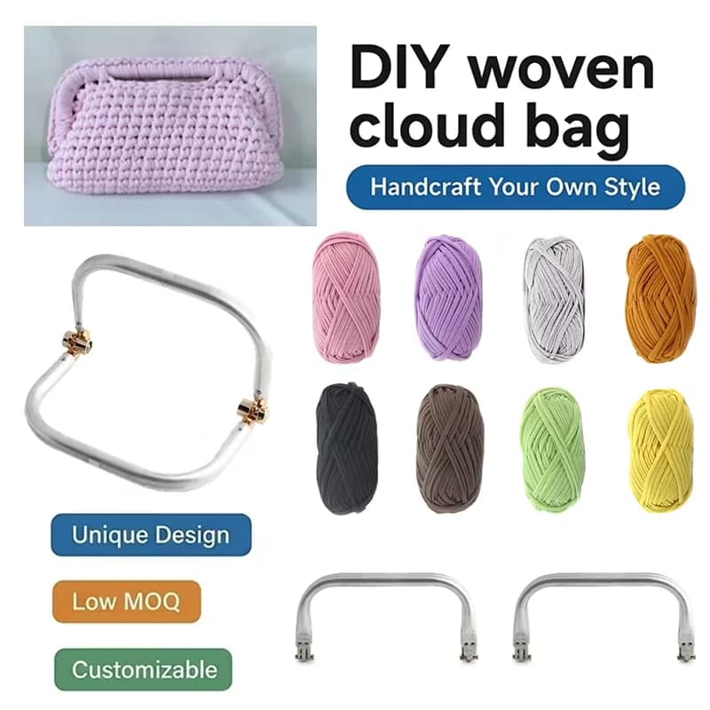 DIY Cloud Bag Material Kit Hand Crochet Chunky T-shirt Yarn Purse Making Set, front view