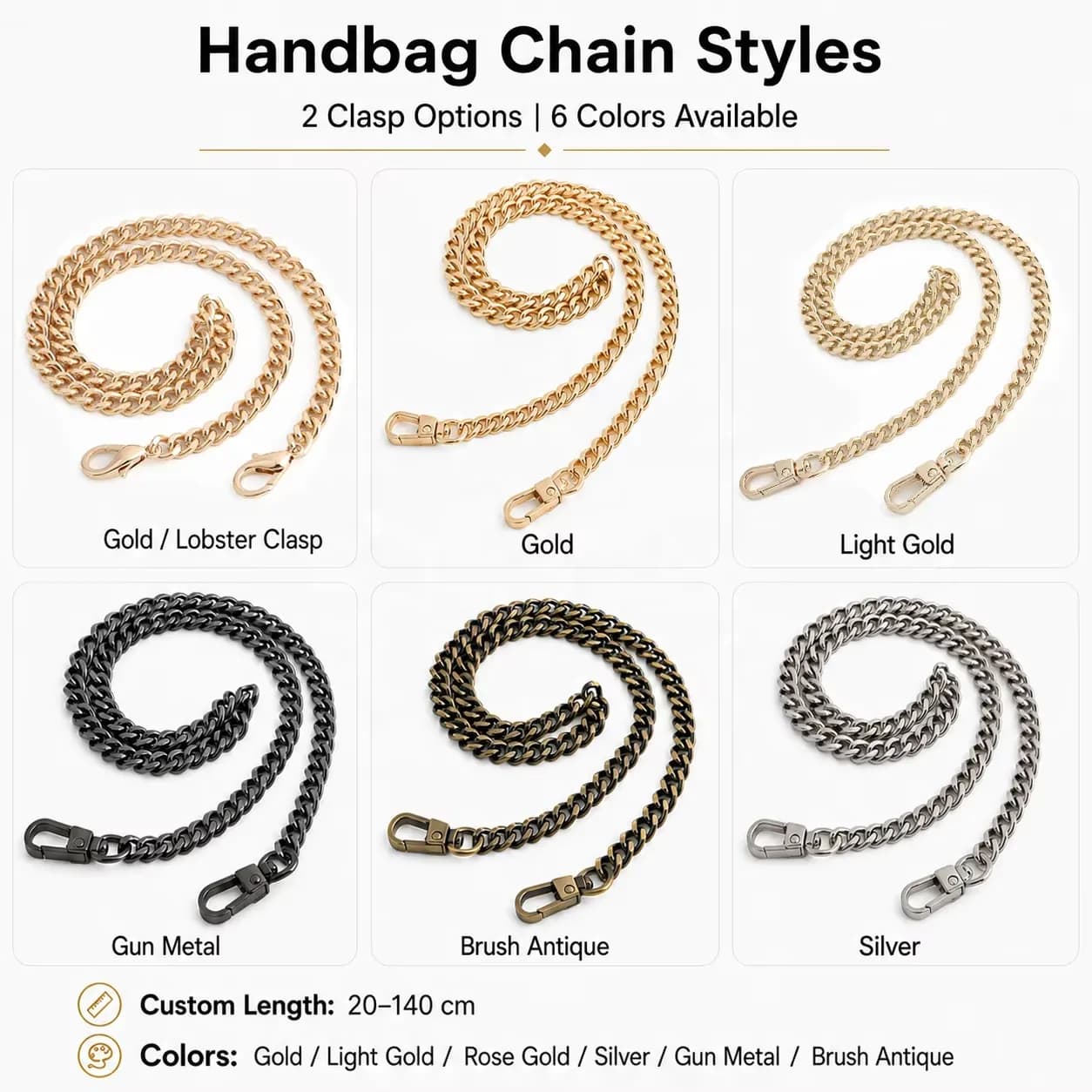 Lightweight Gun Metal Gold Plated Replacement 50 Inch Sling Chain Strap, front view
