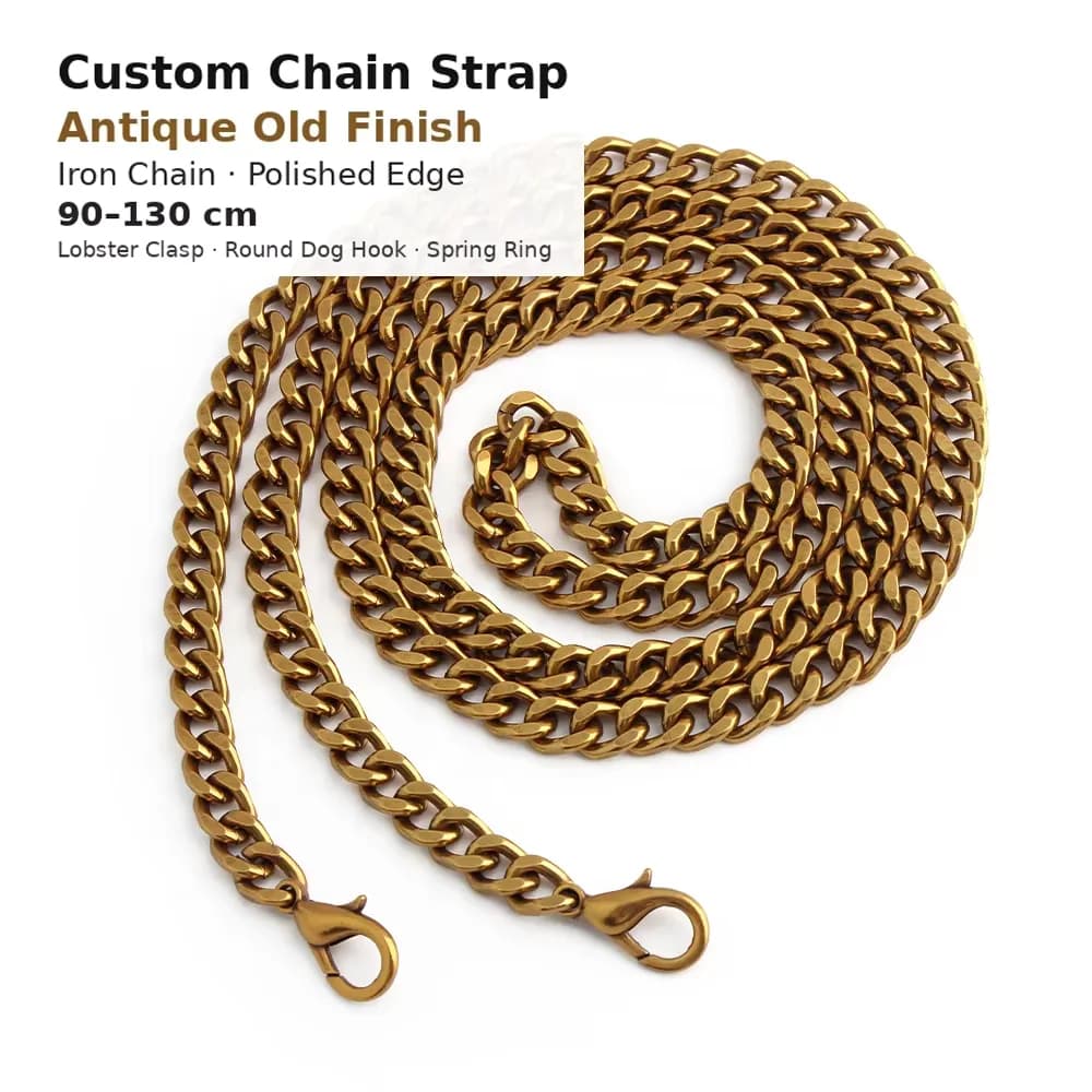Bulk Retro Antique Iron Bag Chain 90-130cm Mini Gold Plain Sling Handbag Wallet, front view