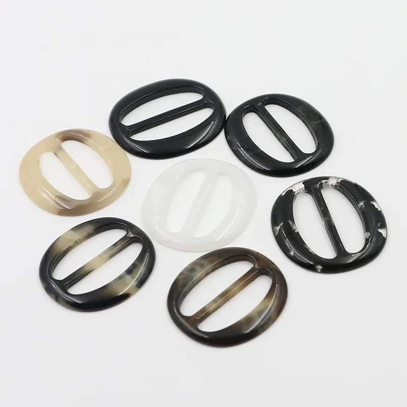 Coloured Resin Buckle Flat Ring Custom Garment Adjust Plating Black Round, front view