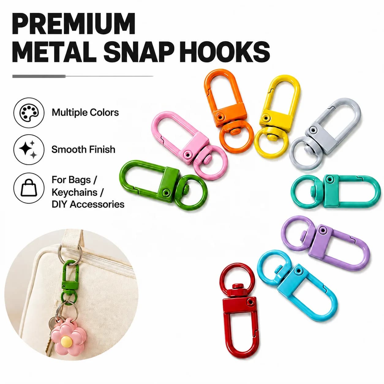 Candy Color Metal Swivel Snap Hook U Shaped Spring Clasp Custom Bag Connector, front view