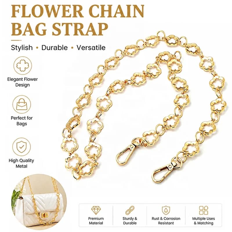 Cute Metal Flower Handbags Chain Hollow Four Leaf Clover Modeling Crossbody, front view