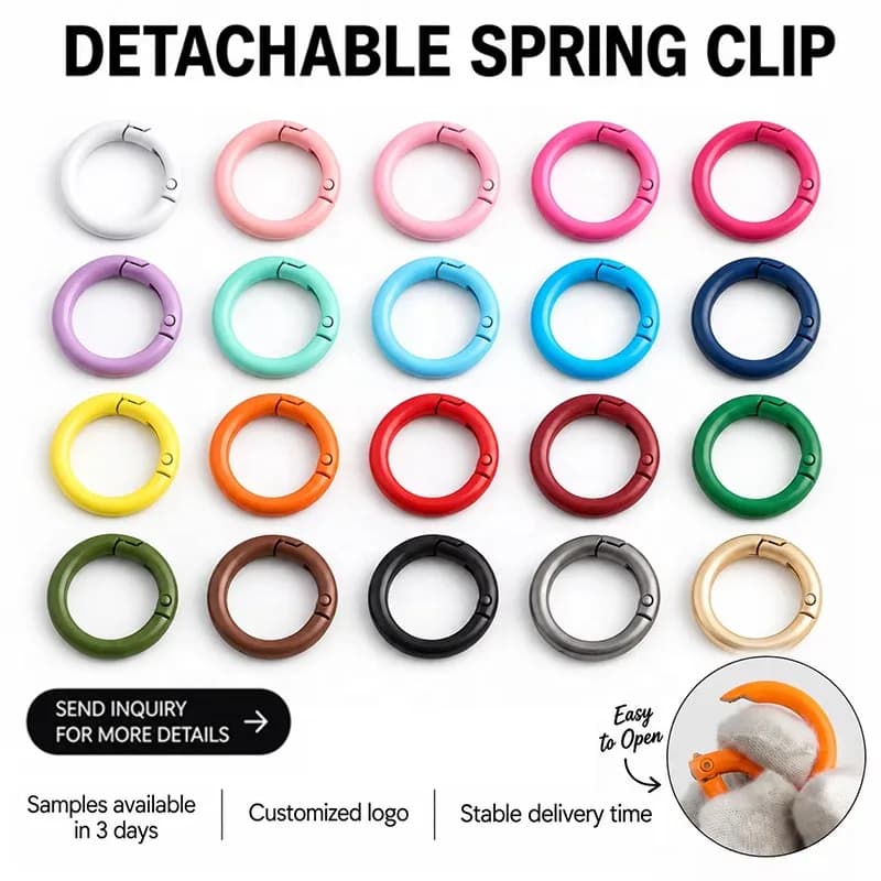 Colorful Metal Open Spring O Ring Clasp Custom Detachable Round Snap Closure, front view