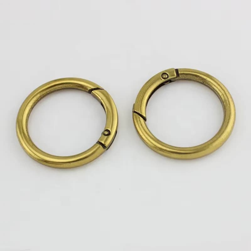 Quality Custom Metal Alloy Gold Color 32mm Spring O Ring Clasp for Handbag Purse, front view