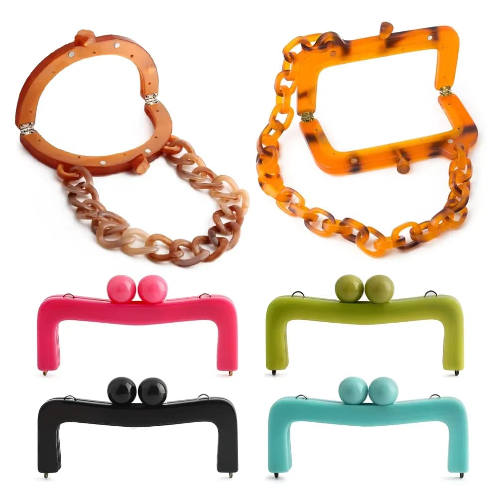 Kiss Lock Acrylic Bag Chains Handle Frame Clip-On Tortoiseshell Purse Closure, front view