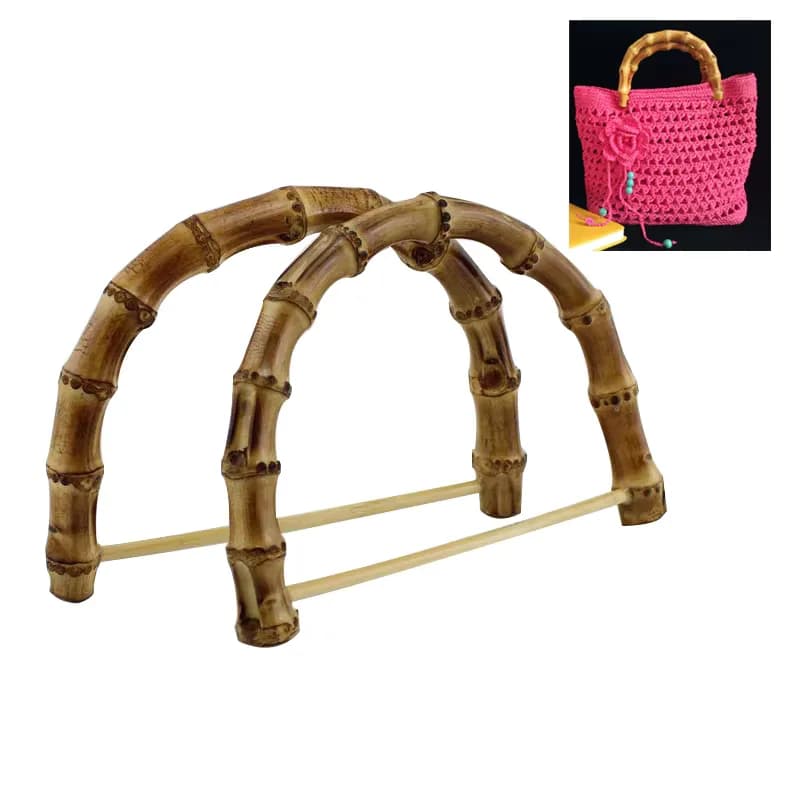 2 Size Natural Bamboo Bag Frame 14.5cm Half Round Dee Handle Real Summer Straw, front view