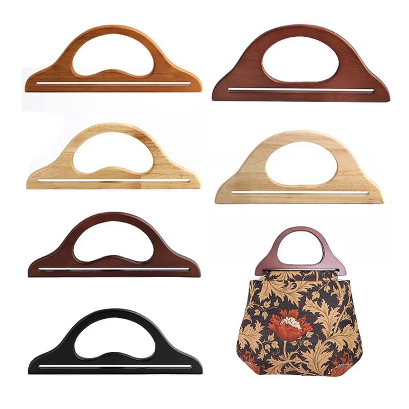 Natural Solid Wooden Handle Strong Safety Small Handbag 30X12cm Eco-Friendly, front view