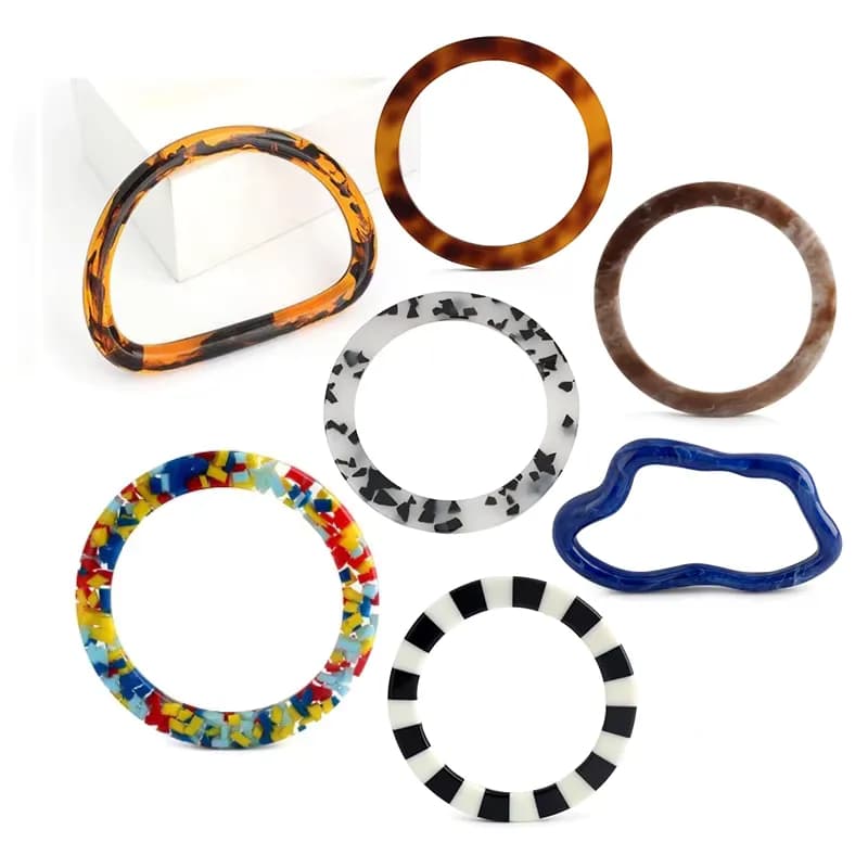 Acetate Material 12cm 13 cm Circle Bag Handles Handmade Handbag Tortoise Shell, front view