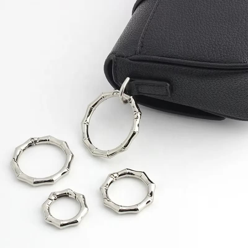 Silver Zinc Alloy Spring Gate O Ring Bamboo Shape Ring Metal Hardware, front view
