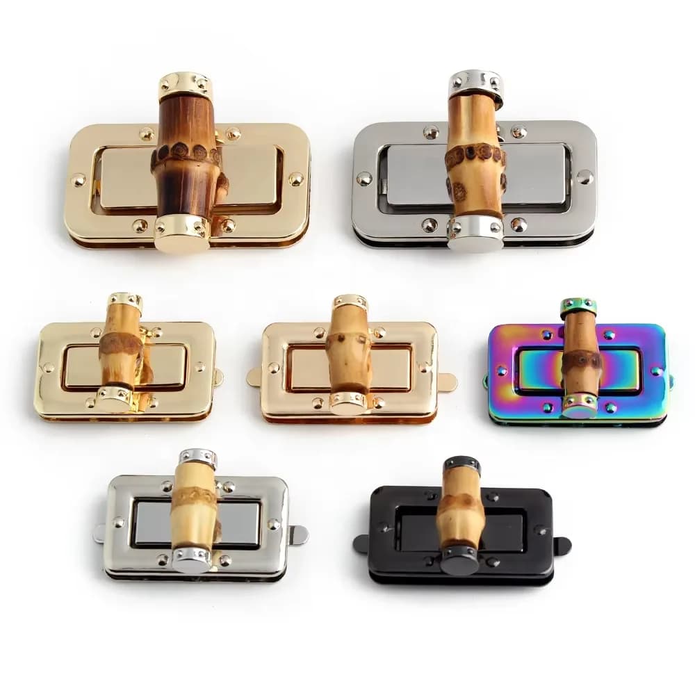 Bamboo Metal Handmade Vintage Safety Twist Turn-Lock Clasp for Handbag Purse, front view