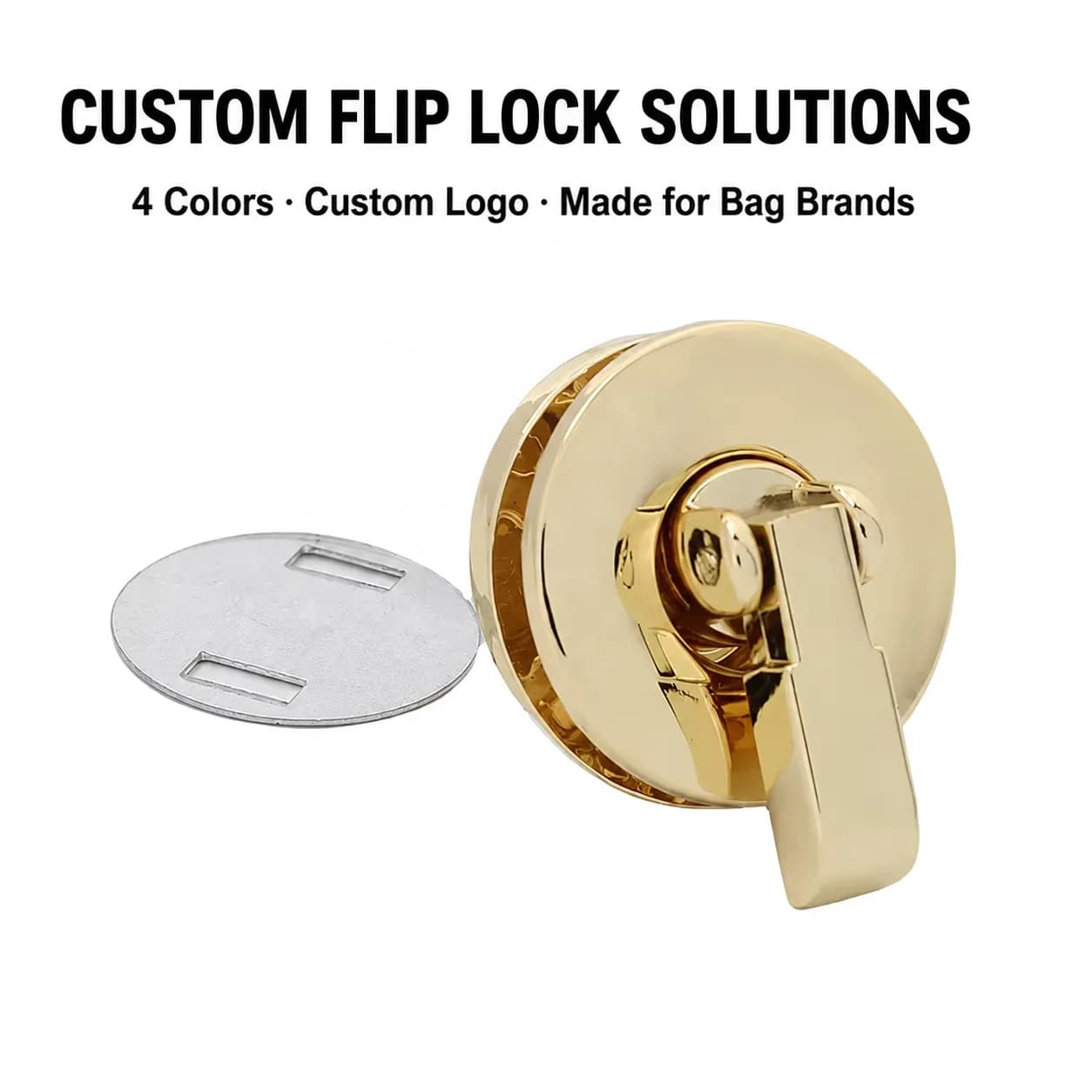 Gold Silver Metal Round Turn Lock Twist Clasp Handbag Purse Push Closure, front view