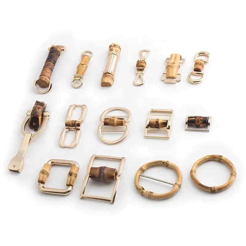 Handmade Natural Bamboo Bag Decorate Buckle Bab Metal Tags Plates Logo for Shoe, front view