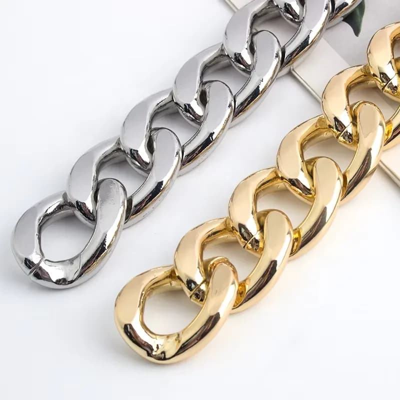 Chunky Metal Strong Safety Big Bag Chain Strap Handle Accessories Gold Purse, front view
