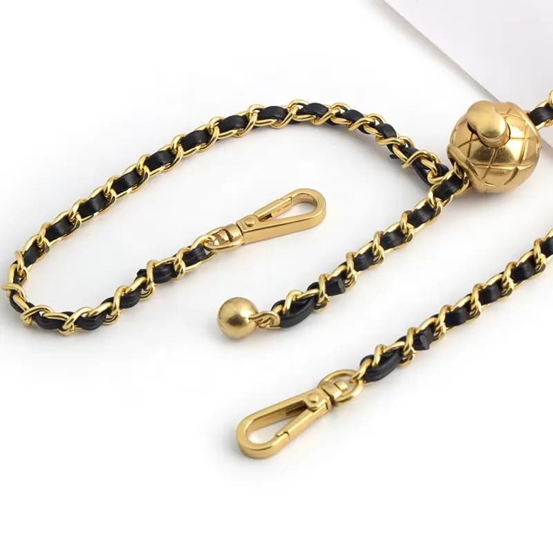 Fashion Design Adjustable Cross Body Leather Metal Purse Chains Shoulder Gold, front view