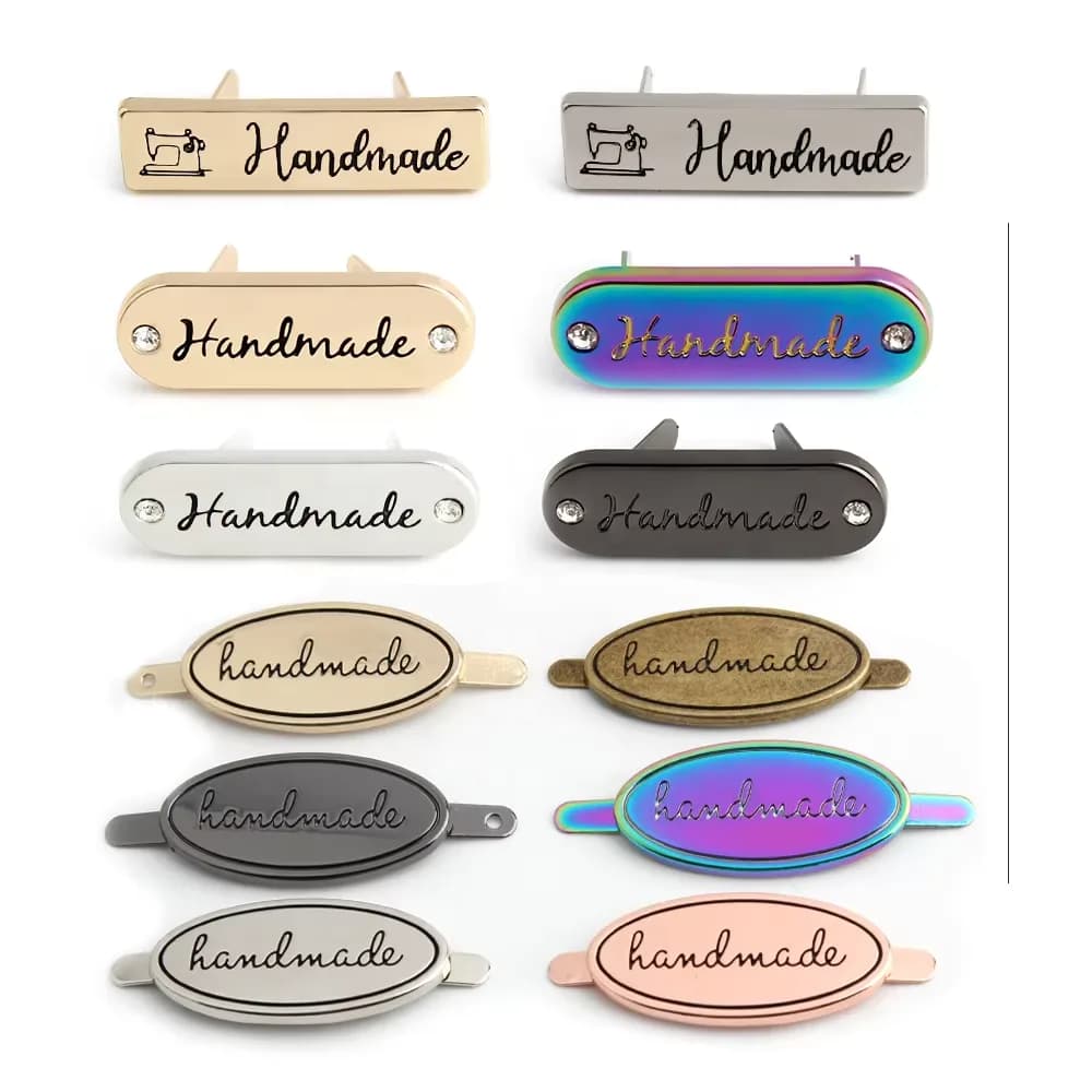 Custom Metal Black Logo Tags - Embossed Brand Labels for Purse, Handbags Bags, front view