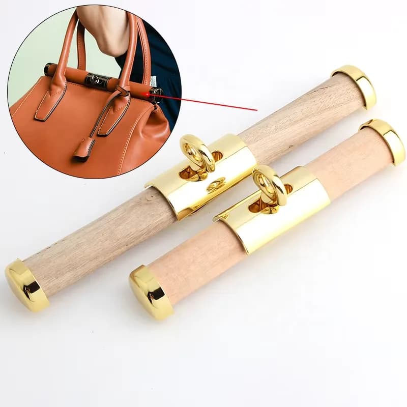 Wooden Inlay Turn Lock Clasp - Metal Press Lock with Decorative Wood for Women's, front view