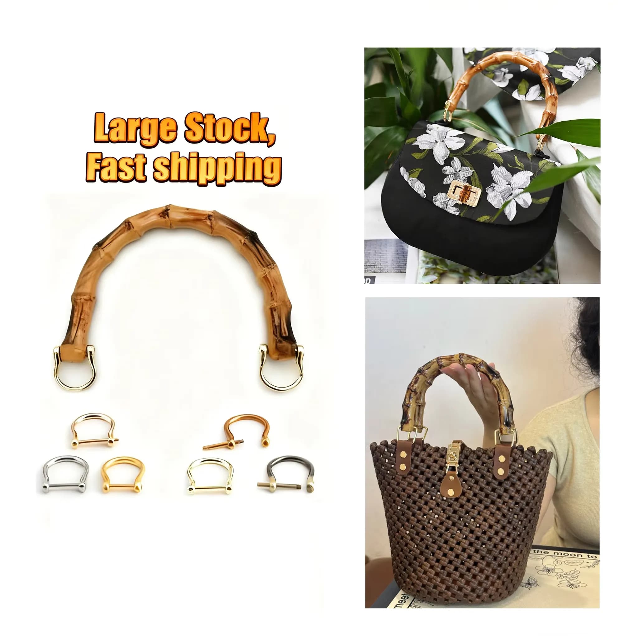 5" Plastic Bamboo Purse Handle U-Shape Handle Replacement Tote Bag Handles D, front view