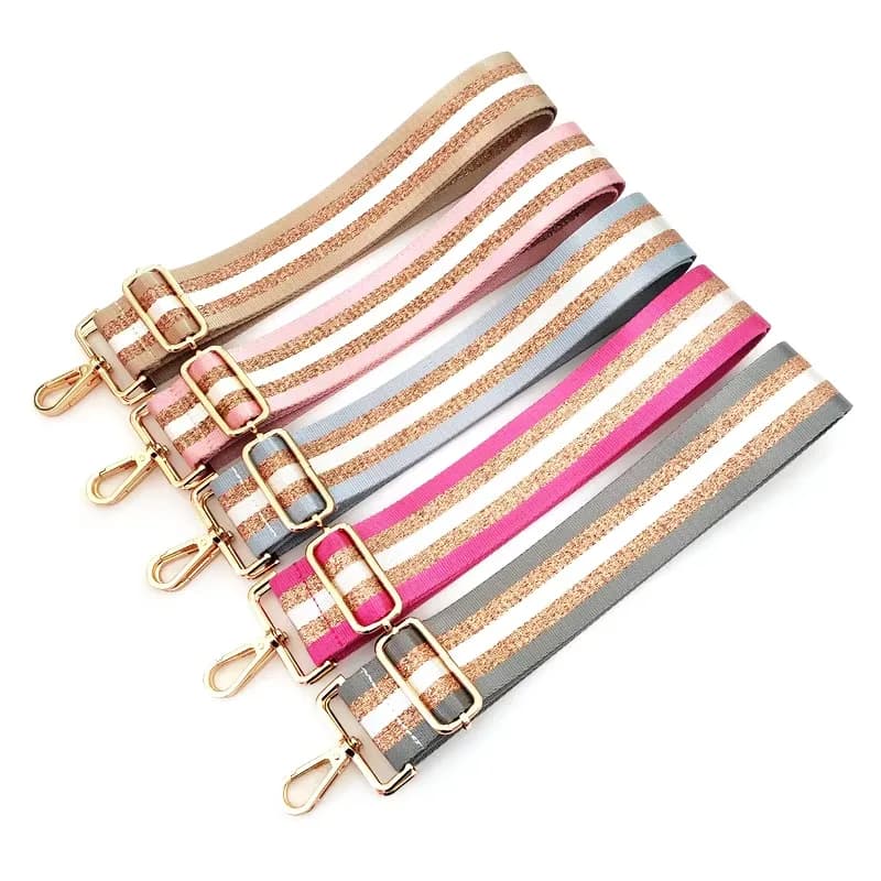 2026 2 Inch Multicolor Fabric Striped Long Gold Leather Fabric Luggage Shoulder, front view