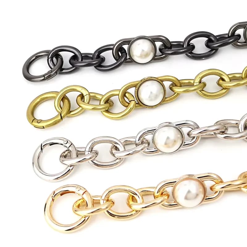 3-4mm Thick Lightweight Aluminum Purse Chain - Golden Pearl Link Shoulder Strap, front view