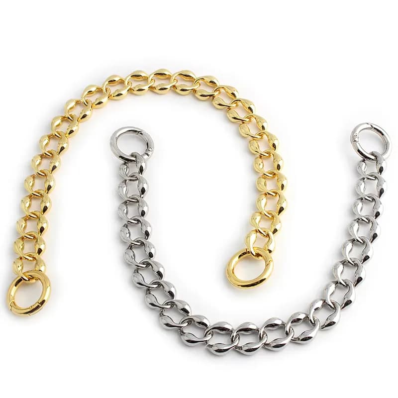 30cm 120cm Long Diy Custom Gold Silver Small Metal Shoulder Chain Strap Handle, front view
