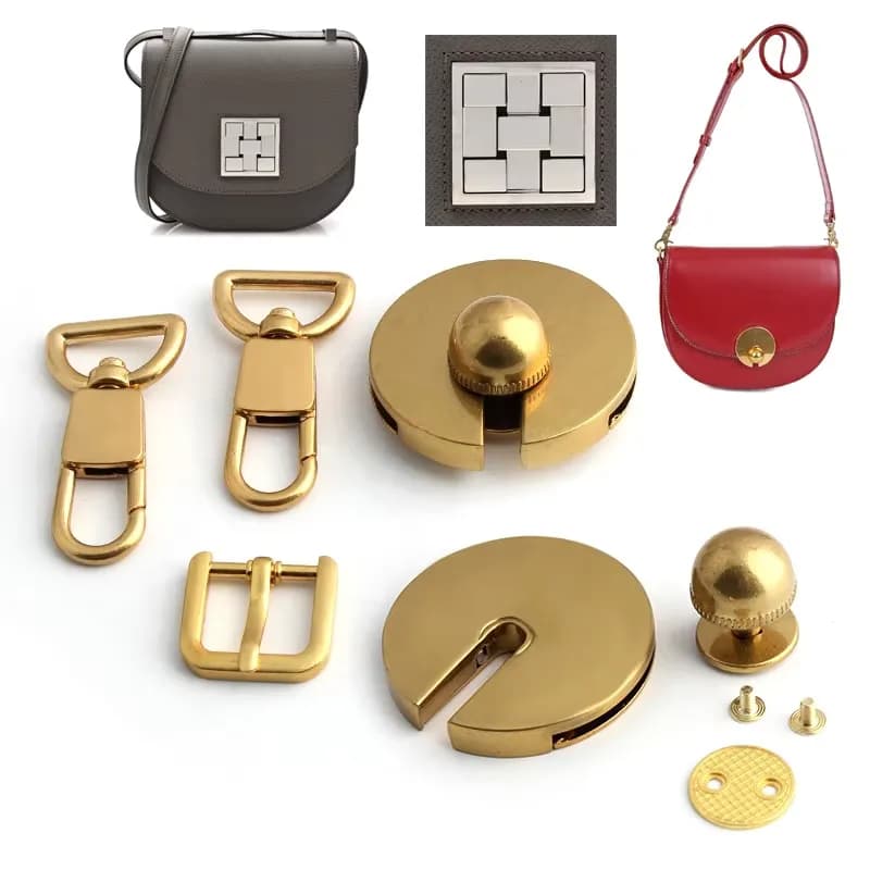 Metal Hardware Kits for Crossbody Messenger Bag Making Snap Hooks Buckles Locks, front view