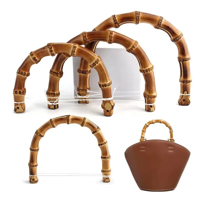 100% Natural Real U Shape Bamboo Bag Handles Eco-Friendly 10/12/13/15cm Top, front view