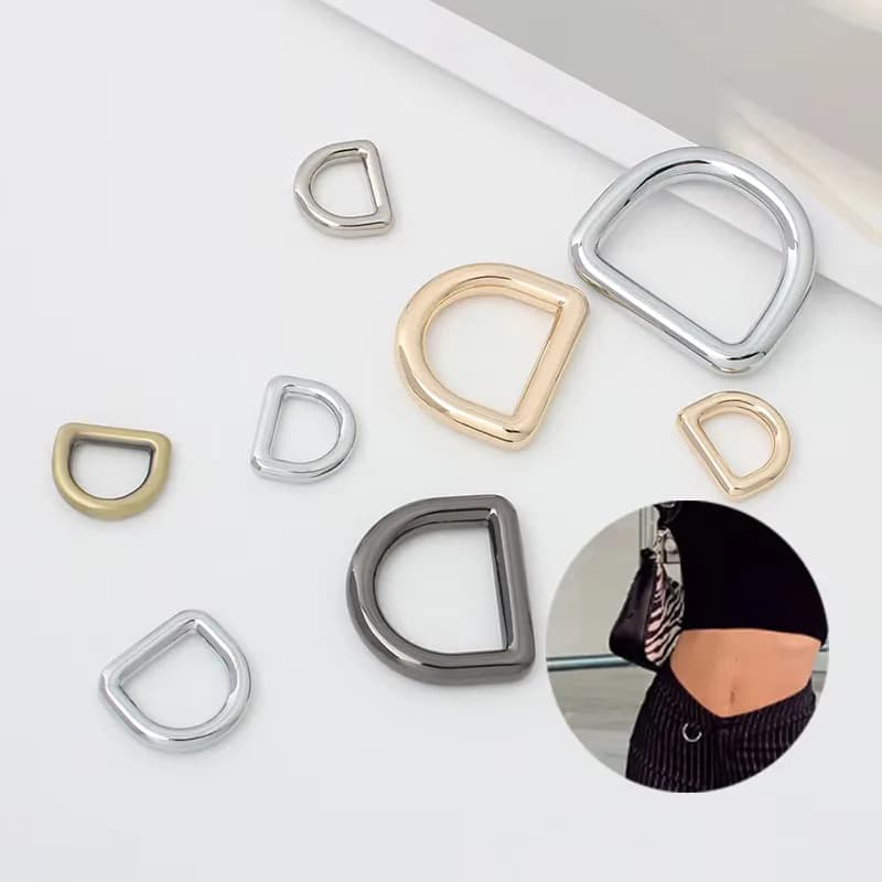 1" 1 Inch 10mm 13mm 14mm Metal Brass D-ring Set 15mm 20mm 25mm Welded D Rings, front view
