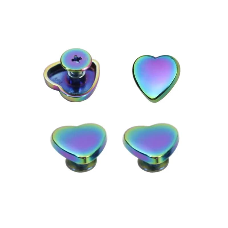 Custom Rainbow Metal Round Studs Screws Bottom Buckles Feet Base Heart Rivets, front view