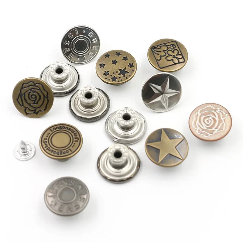 New Custom Design Made Brand logo Engraved 17mm Jeans Buttons and Rivets, front view