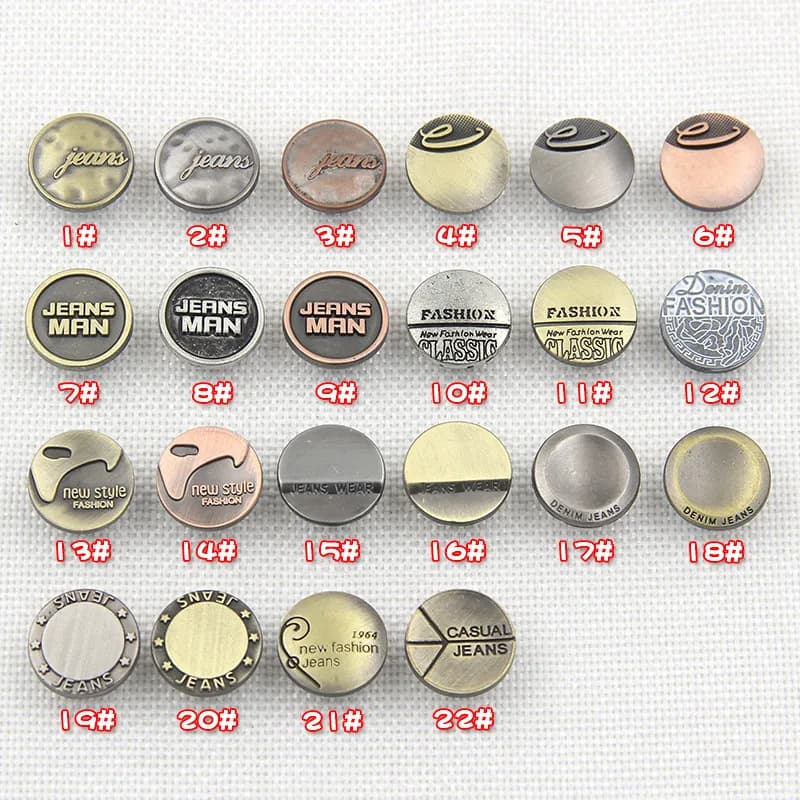 China Factory Fashion Custom Logo 17mm Shank Zinc Alloy Metal Jeans Buttons, front view