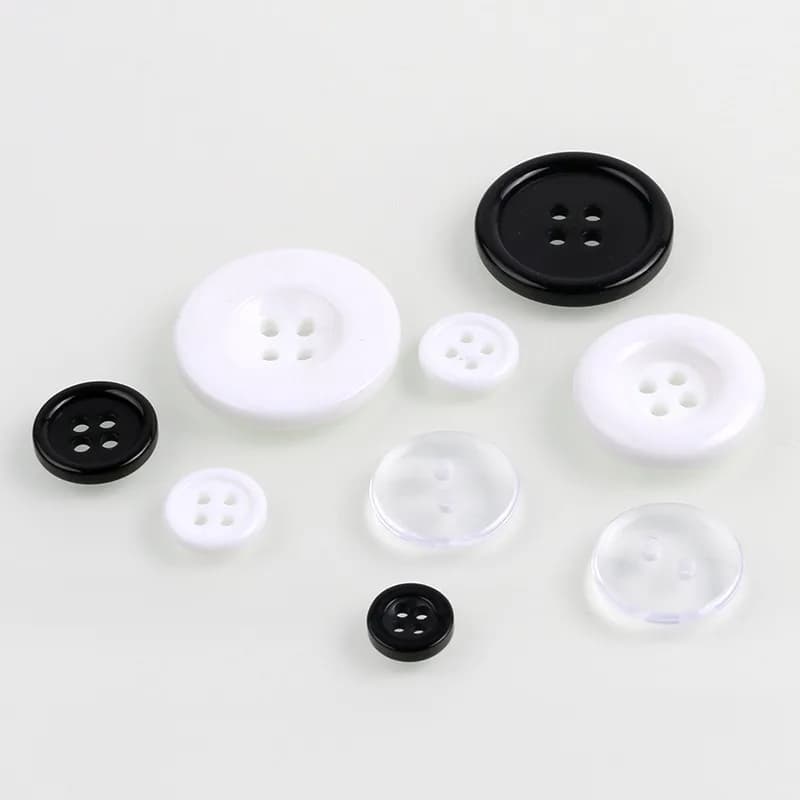 White and Black Transparent Broad-brimmed Four Holes Plastic Resin Button for, front view