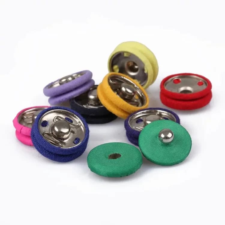 Fancy Custom Round Shape Fabric Covered Brass Press Metal Snap Button for Coat, front view
