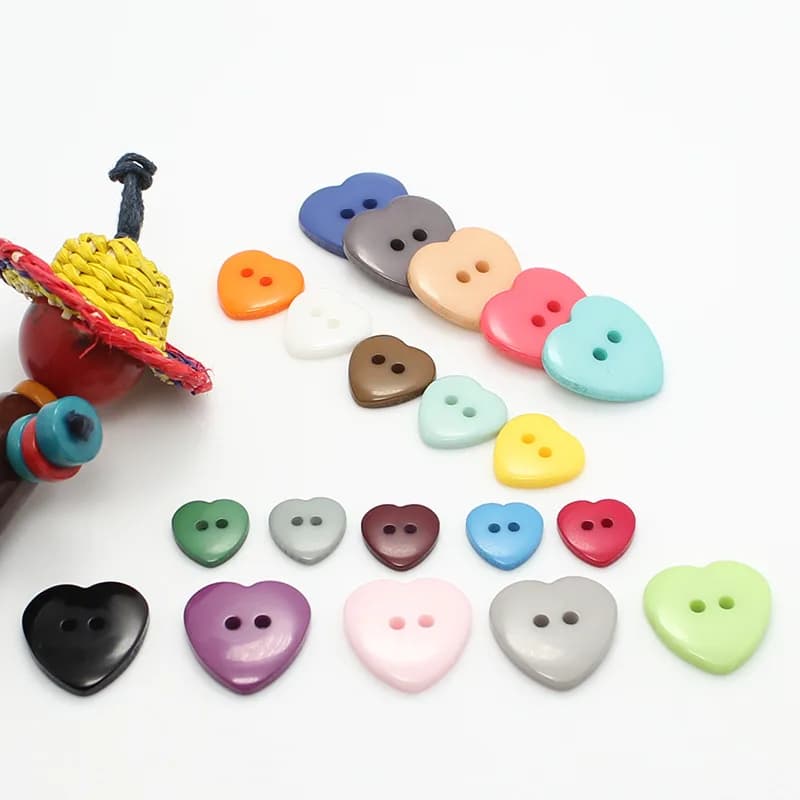 Cheap Price 2 Hole Colorful Heart Shape Plastic Resin Button for Diy, front view