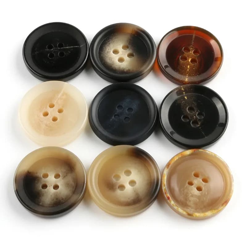 Great Price Eco Friendly Resin Hole Buttons logo Custom Horn Button Natural, front view