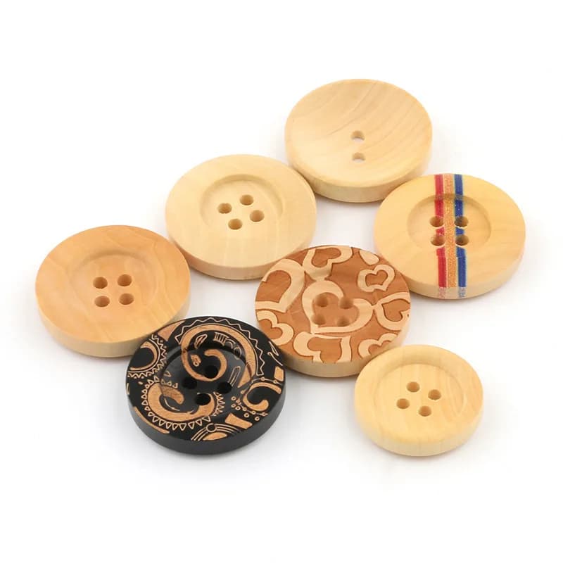 DIY 4 Hole Buttons Wood Button Nature Color Clothes Sew Buttons, front view