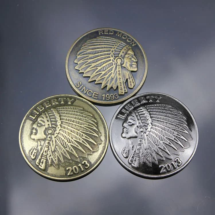 Custom Antique Decorative Indian Elders Coin Buttons Screw Conchos for Wallet, front view