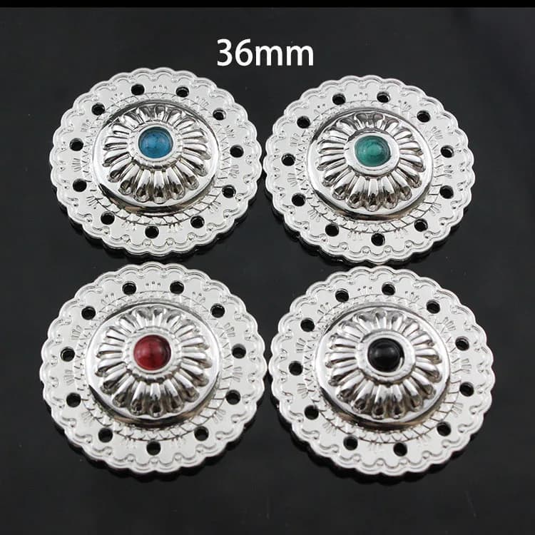 Fashion Design Custom Round Screw Back Metal Saddle 36mm Conchos for Leather, front view