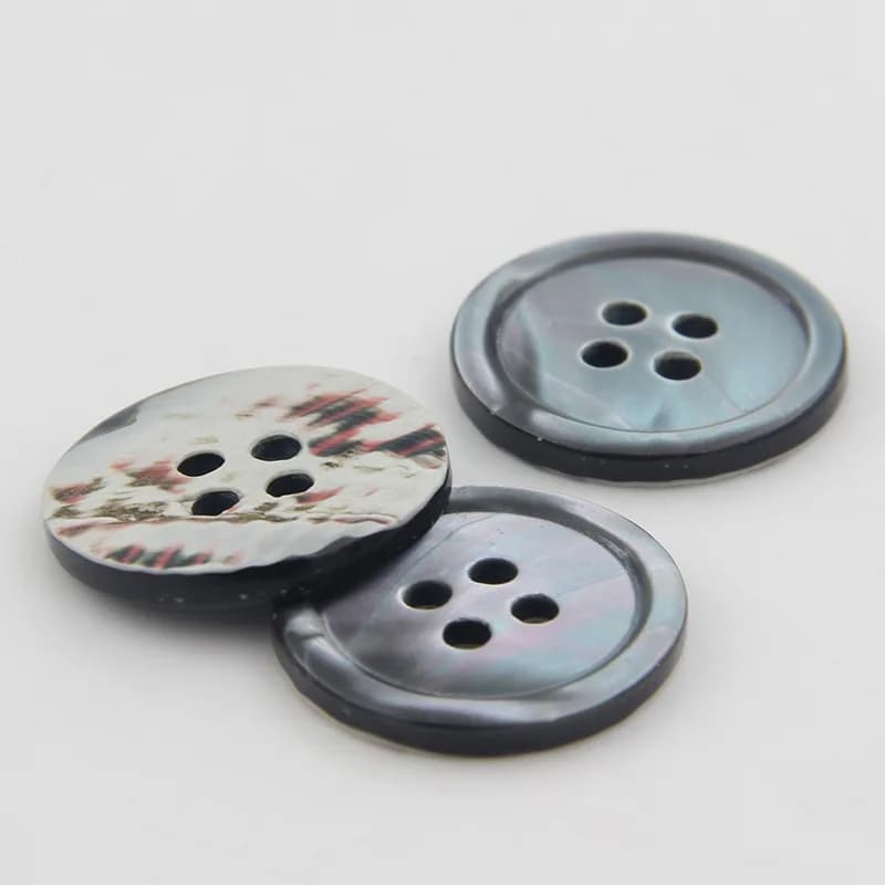 Natural 4 Holes Black MOP Shell Buttons, Mother of Pearl Sea Shells Shirt, front view
