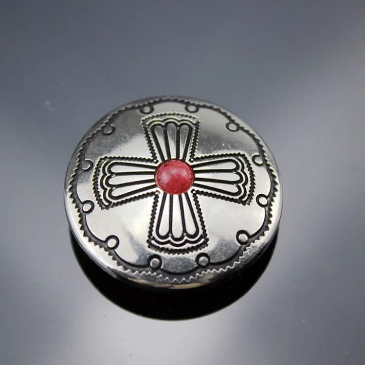Custom Decorative Red Turquoise Conchos for Leather and Wallet, front view