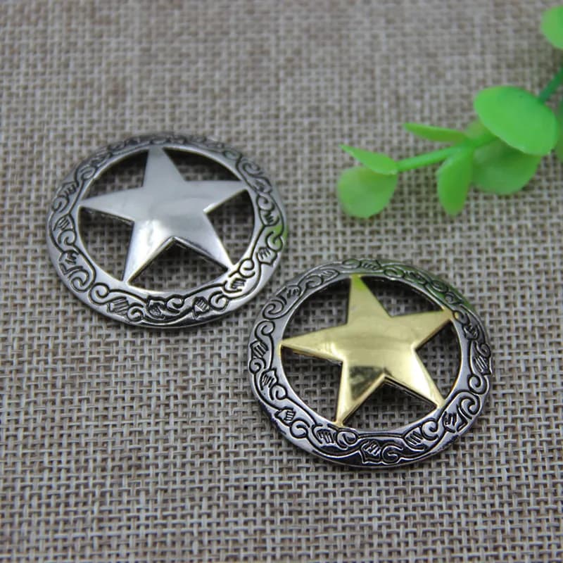 Hollow Star Pattern Round Shape Custom Metal Conchos With Screw, front view