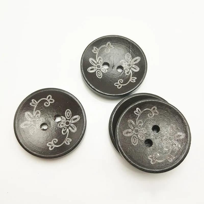 Cheap Natural Wood Craft Buttons 25 mm 2 Holes Wood Decorative Print Button, front view