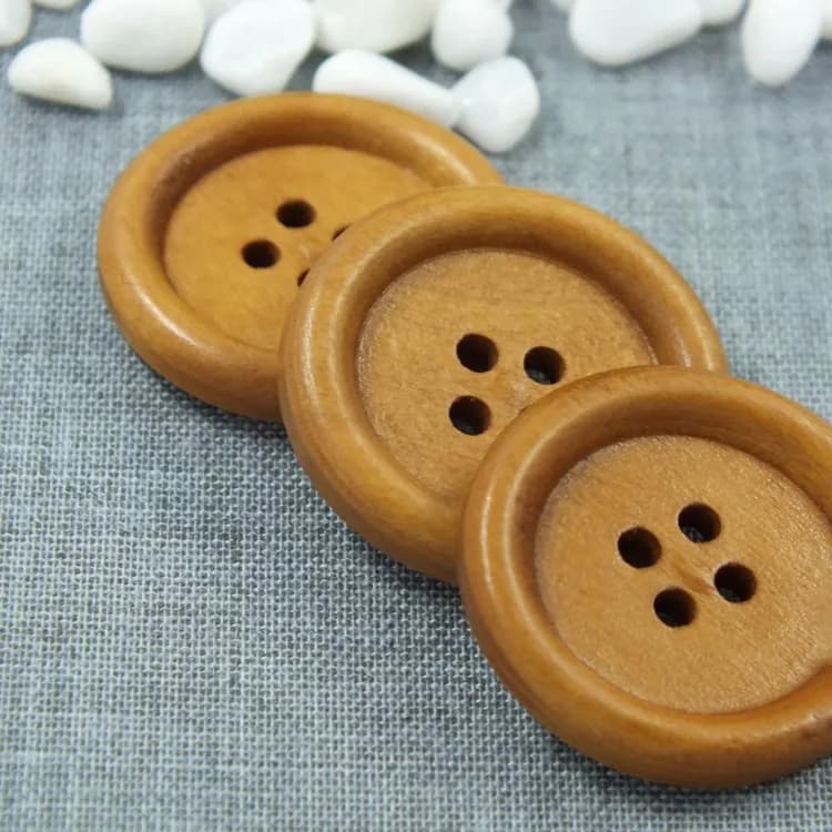 10mm 11.5mm 12.5mm 15mm Stock Fancy Wooden Buttons for Clothes Yellow Light, front view