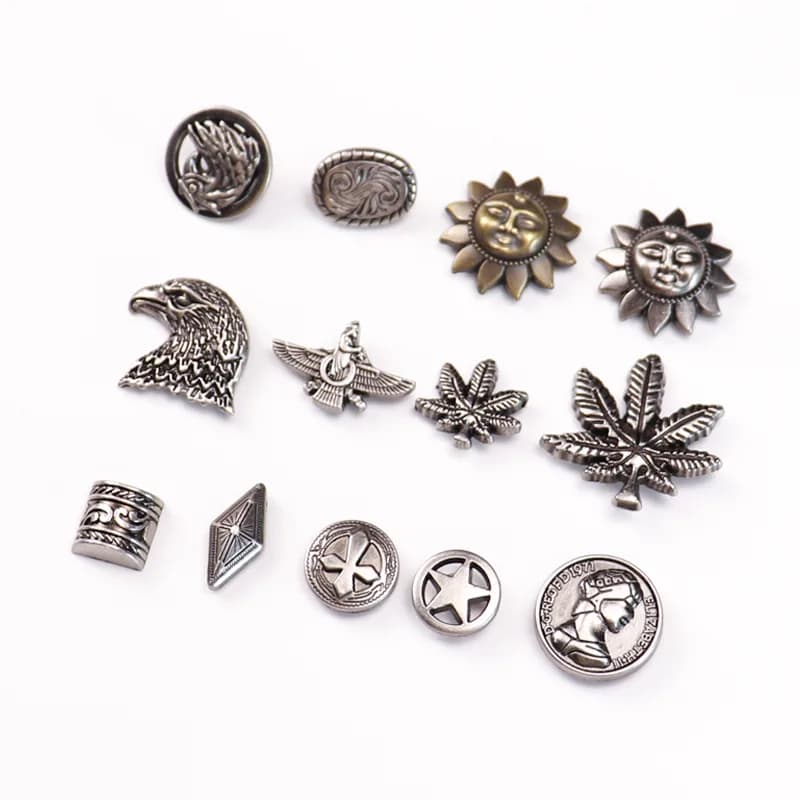 Antique Star Round Shape Metal Conchos Coin Buttons for Wallet Leather Bag, front view
