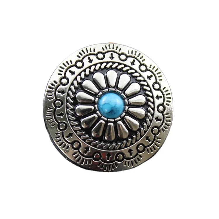 Flower Conchos Silver Plated Metal Castings Screw Back Button, front view