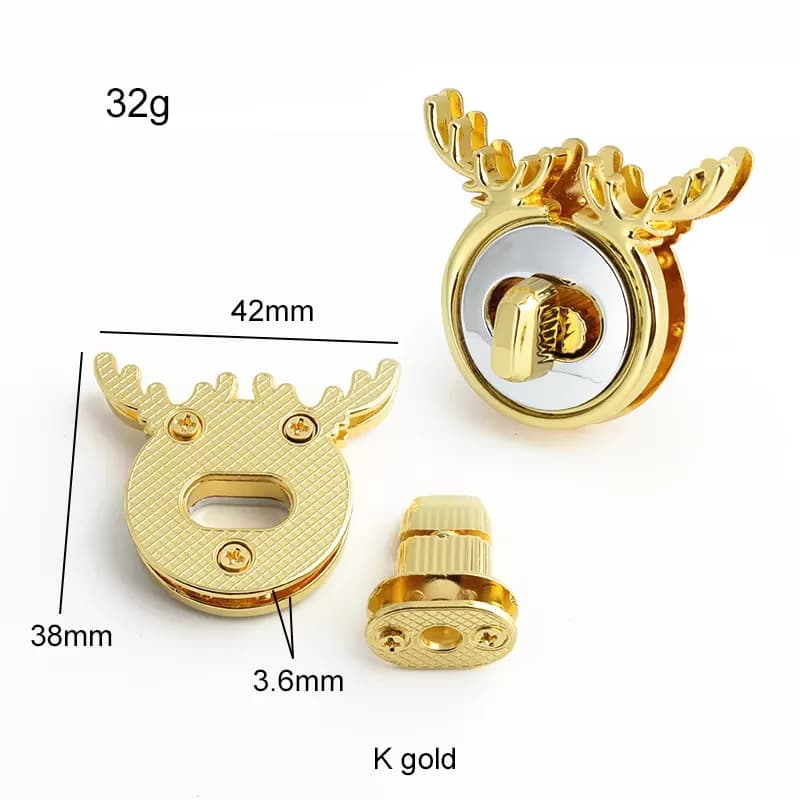 2023 Metal K Gold Silver Magnetic Push Turn Twist Lock Handbag Purse Clasp, front view