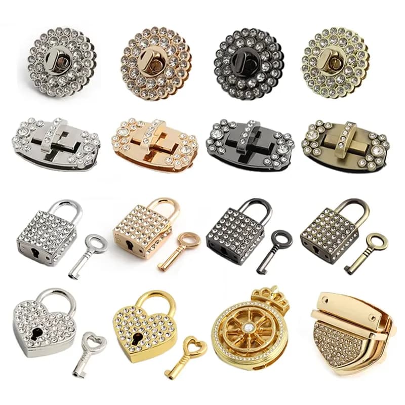 Diamond Rhinestone Turn Lock Clasp Metal Bag Lock Hardware for Handbag Purse DIY, front view