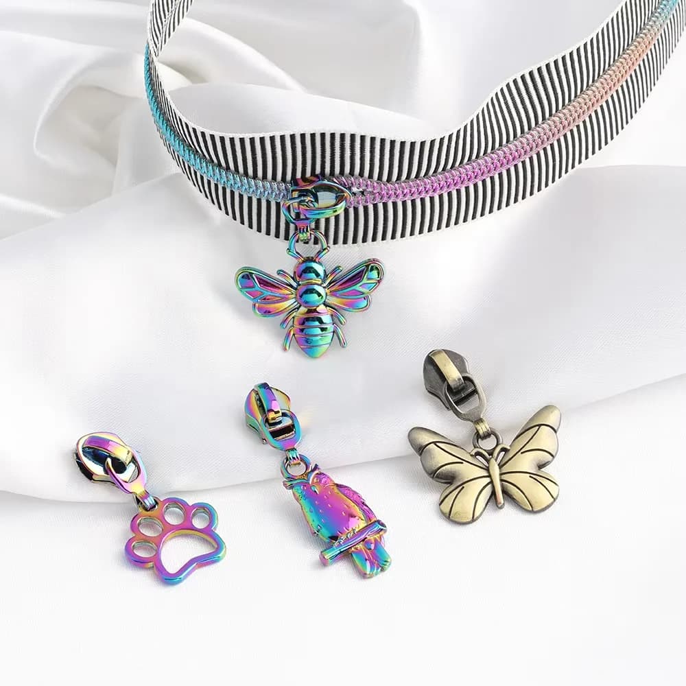 Custom Logo Rainbow Metal Zipper Puller Slider Creative Pattern Zinc Alloy, front view